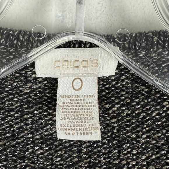 Chicos Embellished Open Cardigan Sweater Cotton Long Sleeve Size XS - Picture 5 of 6